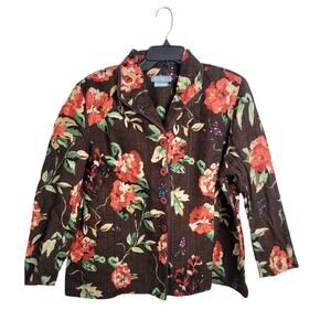 Koret Blazer Jacket old money Brown Orange Floral Textured Career Women's 18W